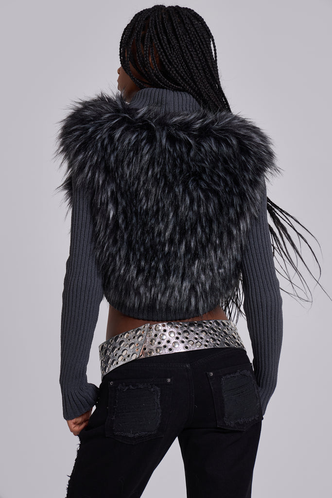 Zeka Faux Fur Knit Shrug