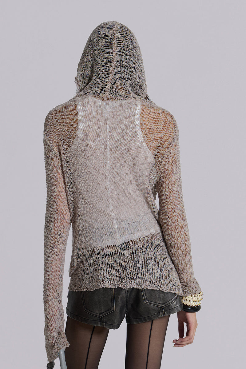 Naia Loose Knit Hooded Top in Clay