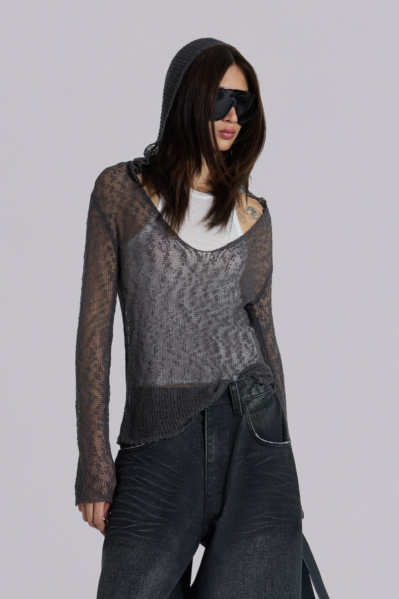 Naia Loose Knit Hooded Top in Charcoal