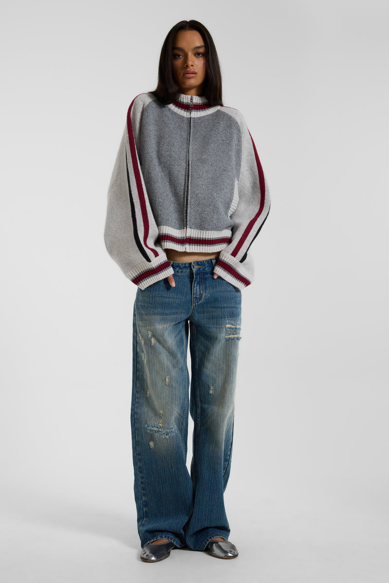 Grey Team 85 Knitted Bomber Jacket