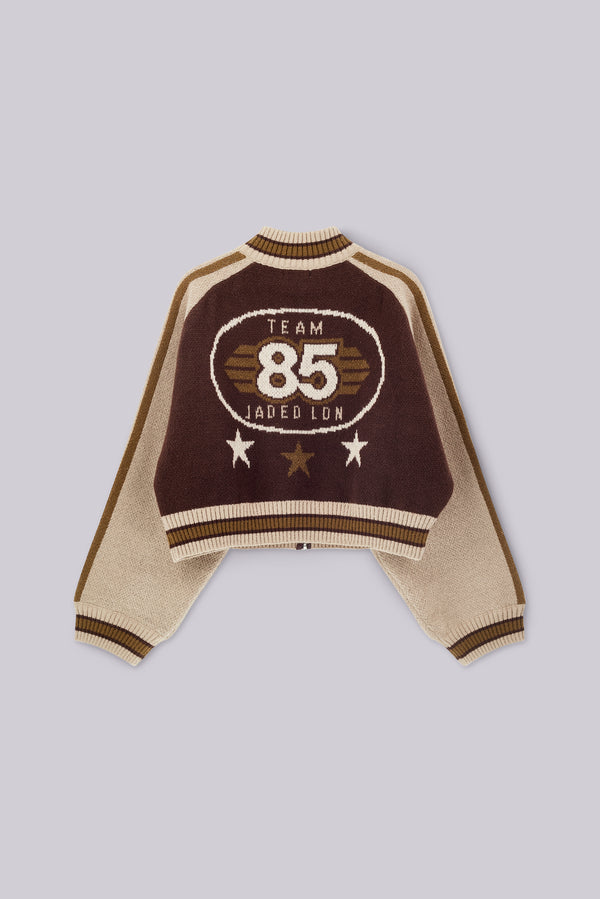 Brown Team 85 Knitted Bomber Jacket