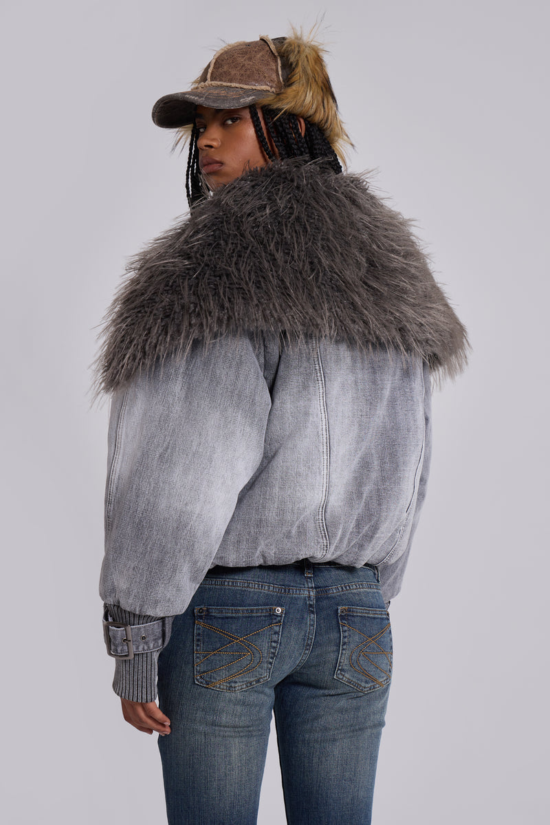 Alloy Denim Bomber Jacket in Grey