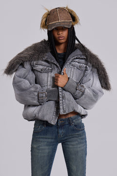 Alloy Denim Bomber Jacket in Grey - XS / Grey