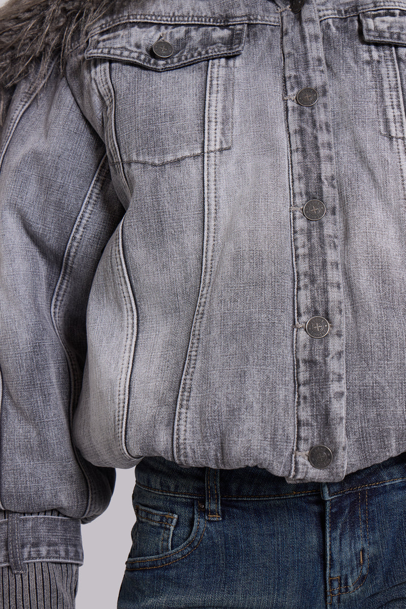 Alloy Denim Bomber Jacket in Grey