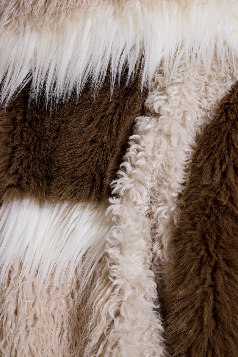 Oksana Patchwork Faux Fur Coat in Beige