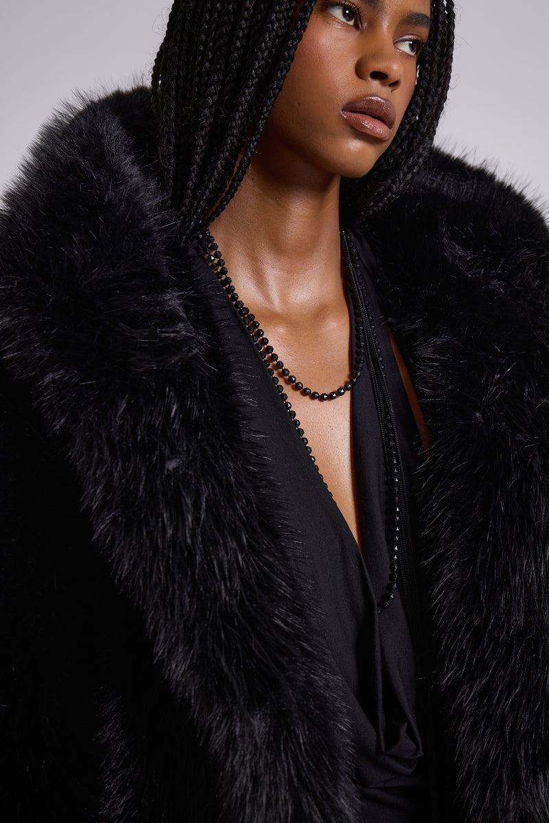 Mara Oversized Faux Fur Coat in Black