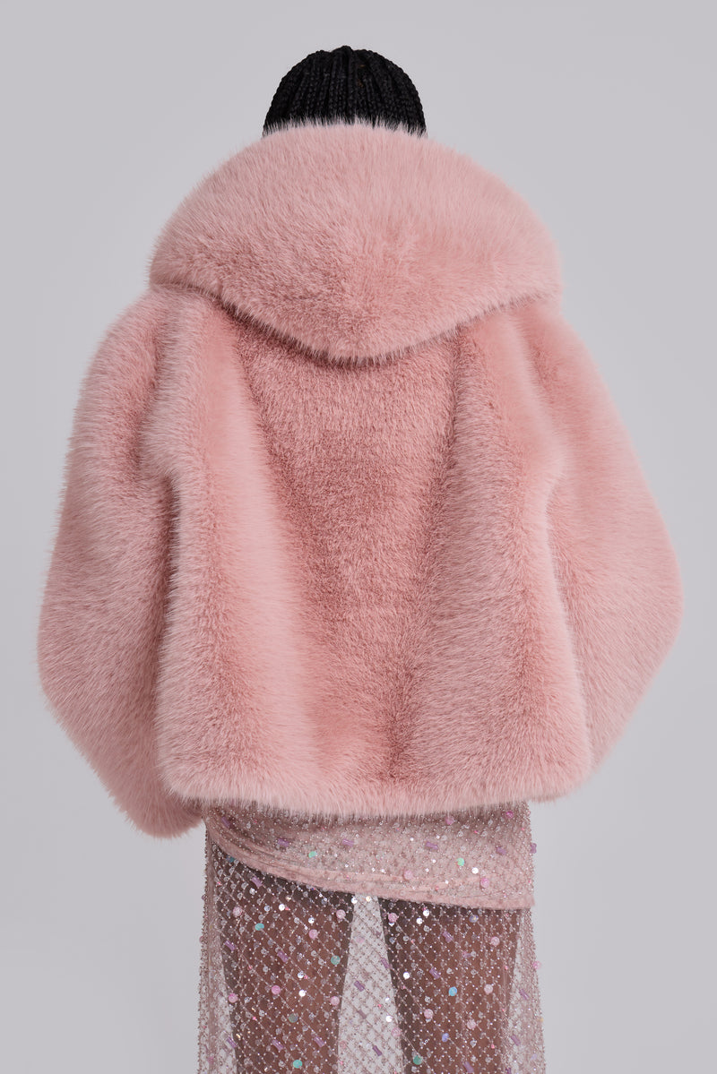 Mara Oversized Faux Fur Coat in Pink