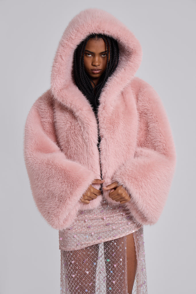 Mara Oversized Faux Fur Coat in Pink