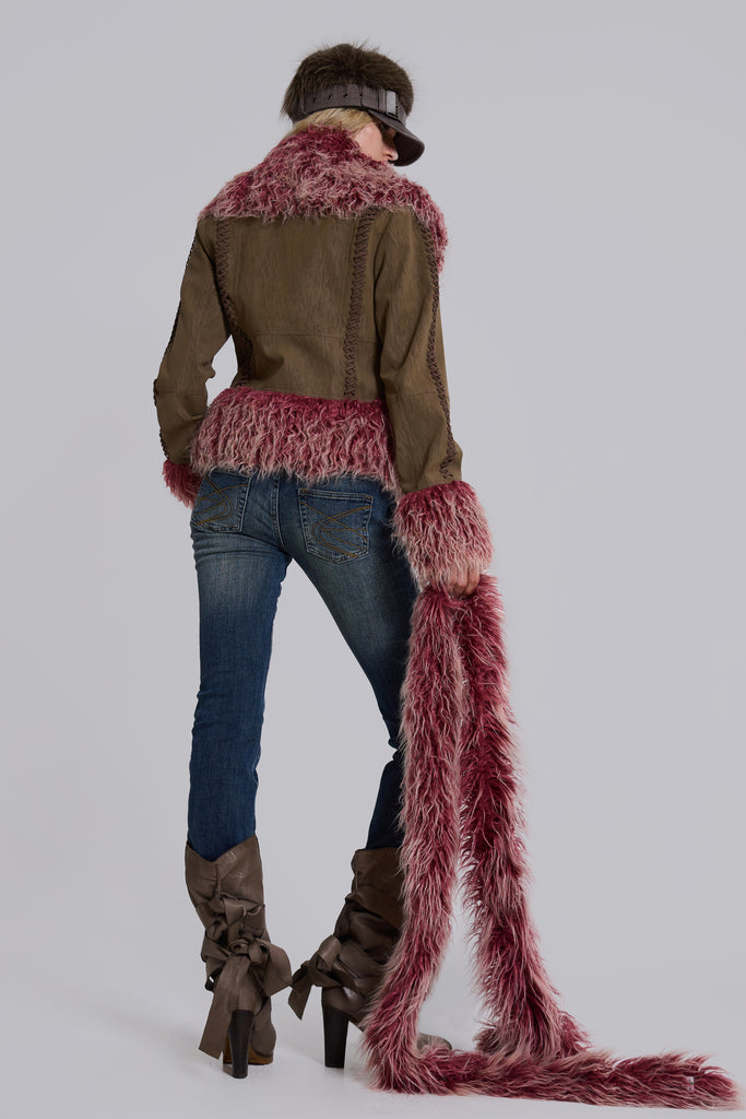 Leonie Faux Mongolian Fur Scarf in Quartz