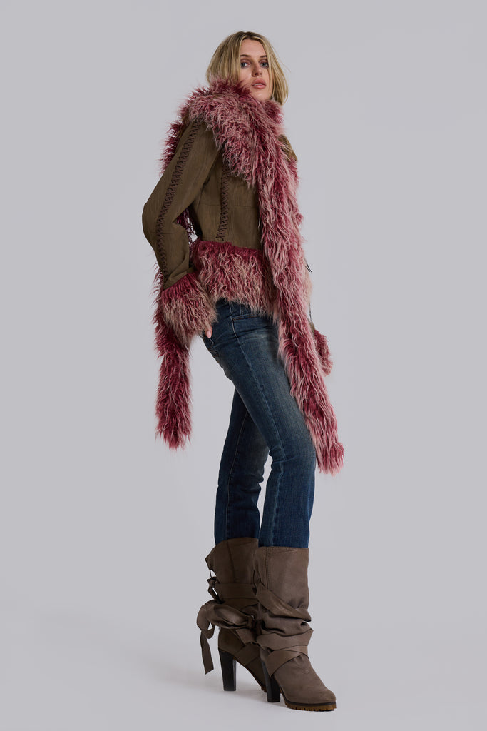 Leonie Faux Mongolian Fur Scarf in Quartz