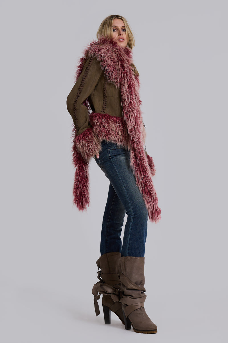 Leonie Faux Mongolian Fur Scarf in Quartz