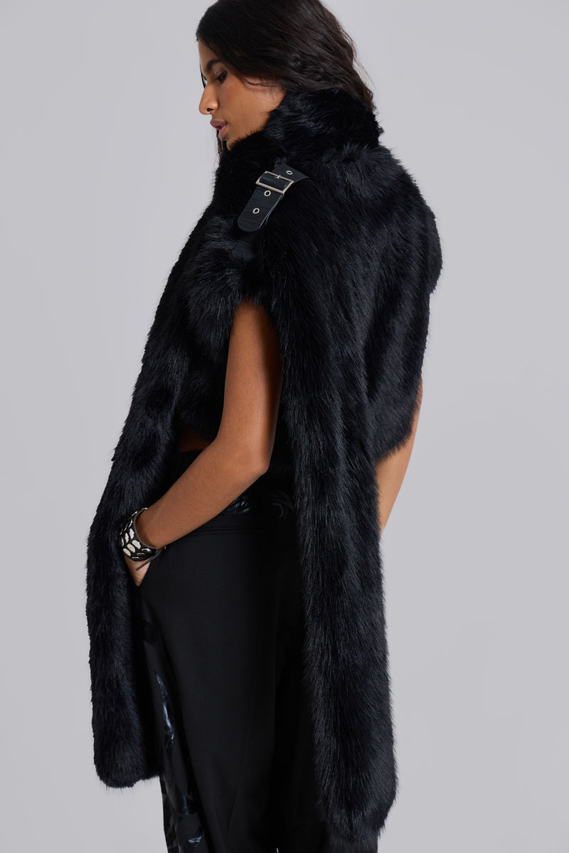 Saskia 2-in-1 Faux Fur Shrug in Black