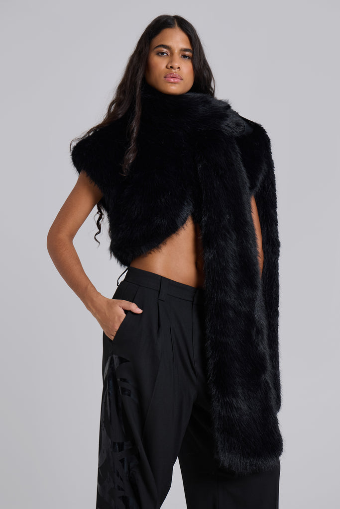 Saskia 2-in-1 Faux Fur Shrug in Black