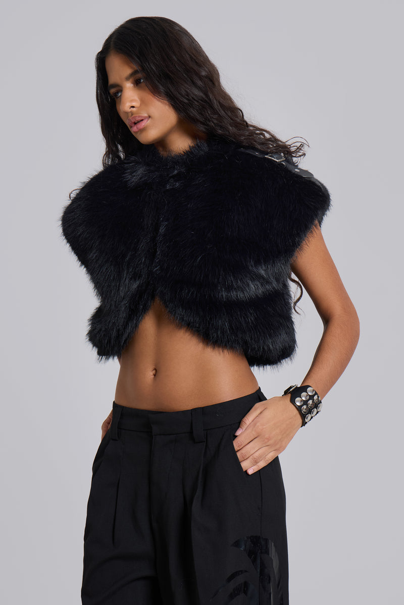 Saskia 2-in-1 Faux Fur Shrug in Black