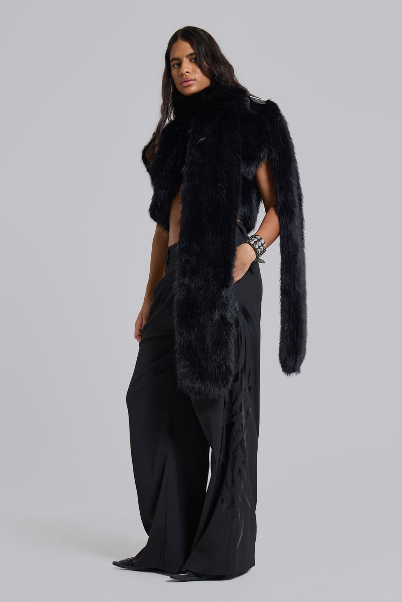 Saskia 2-in-1 Faux Fur Shrug in Black