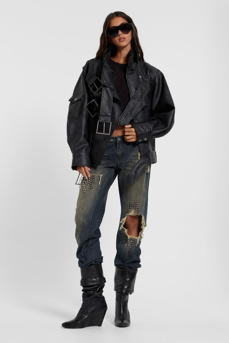 Haden Faux Leather Bomber Jacket