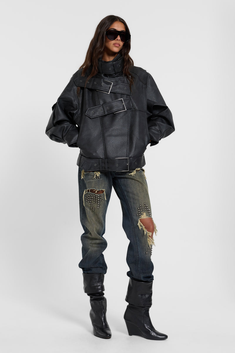 Haden Faux Leather Bomber Jacket
