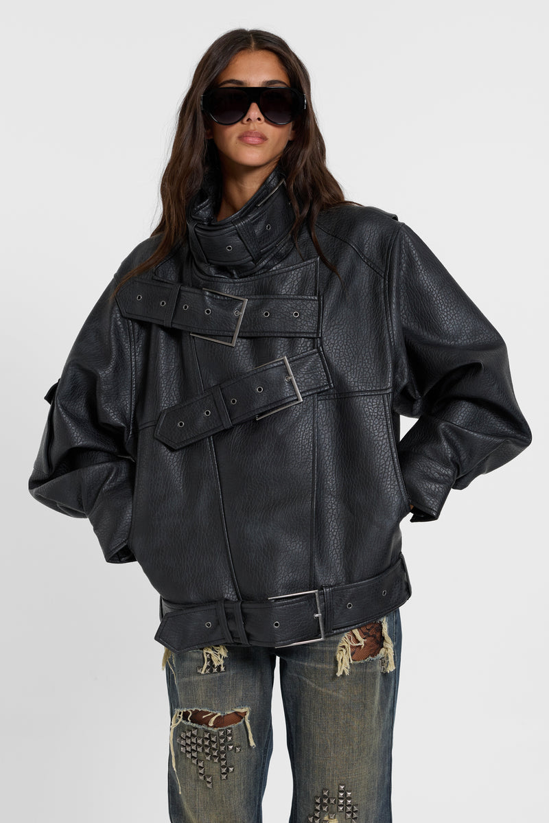 Haden Faux Leather Bomber Jacket
