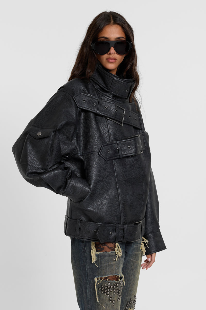 Haden Faux Leather Bomber Jacket