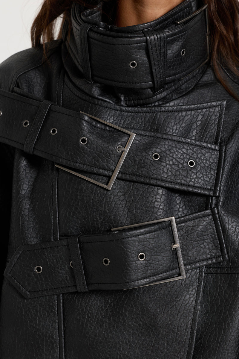 Haden Faux Leather Bomber Jacket