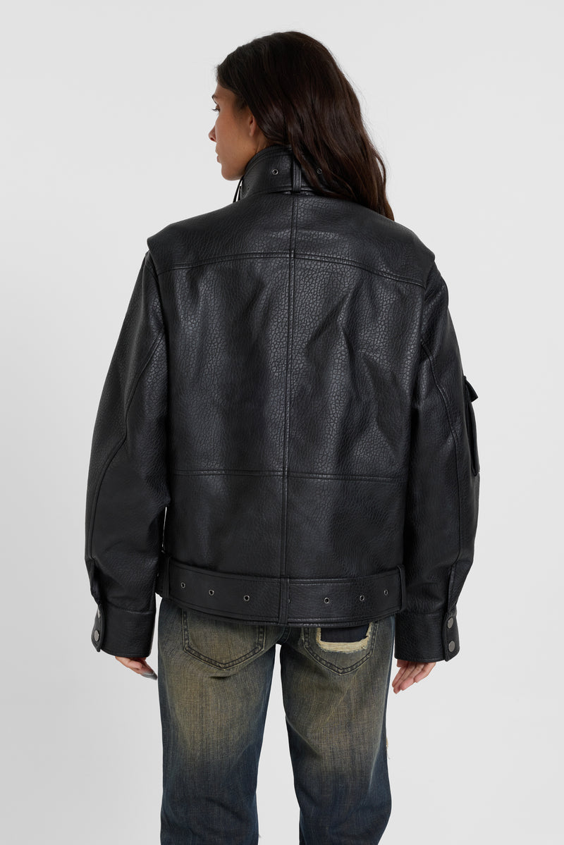 Haden Faux Leather Bomber Jacket