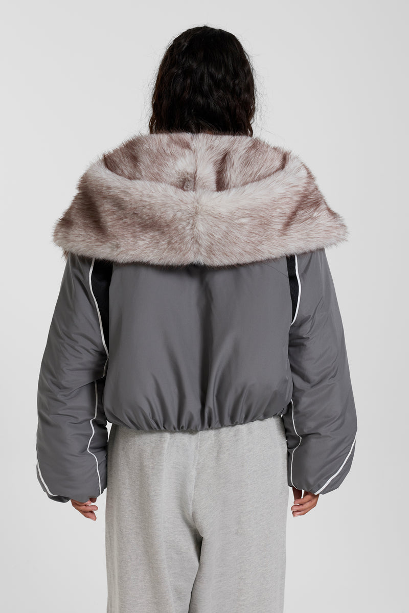 Vapor Fur Hood Bomber Jacket