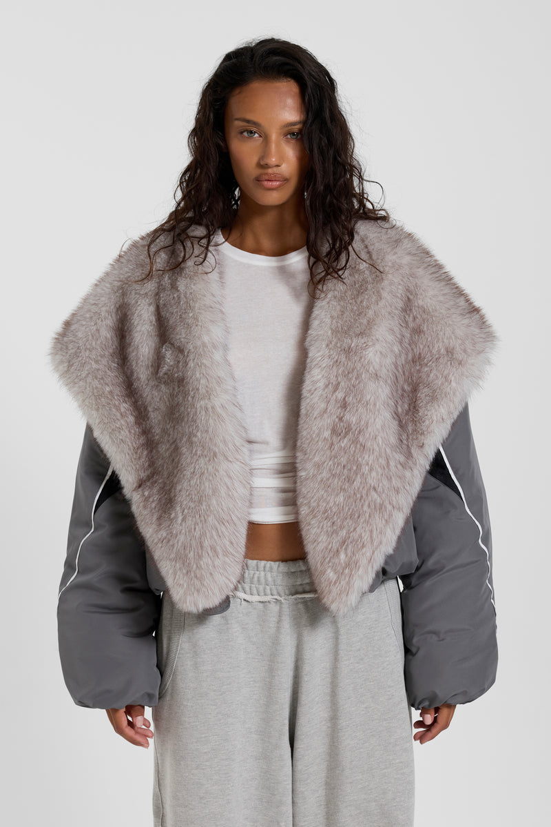 Vapor Fur Hood Bomber Jacket