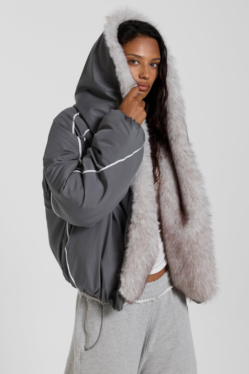 Vapor Fur Hood Bomber Jacket