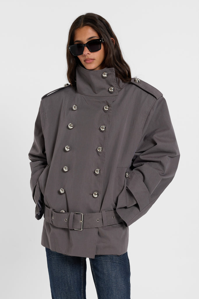Oversized Short Trench Coat With Dome Studs | Jaded London | Clothing