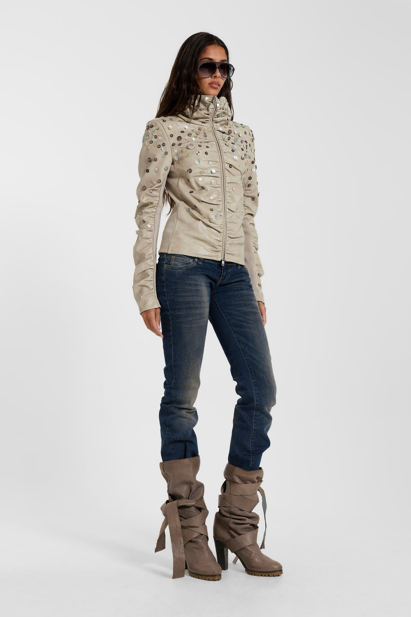 Presley Embellished PU Leather Jacket