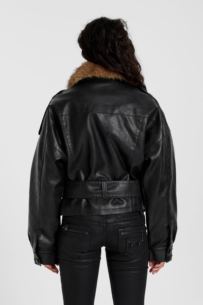 PU Biker Jacket with Belt