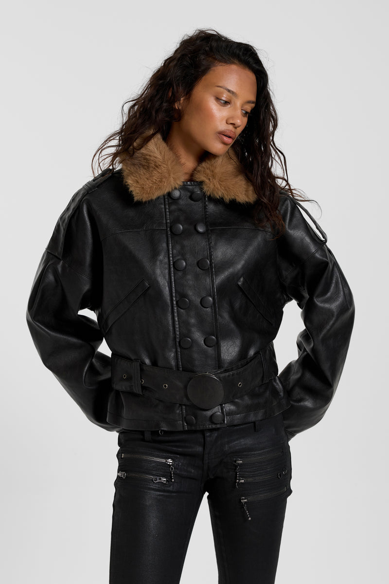 PU Biker Jacket with Belt