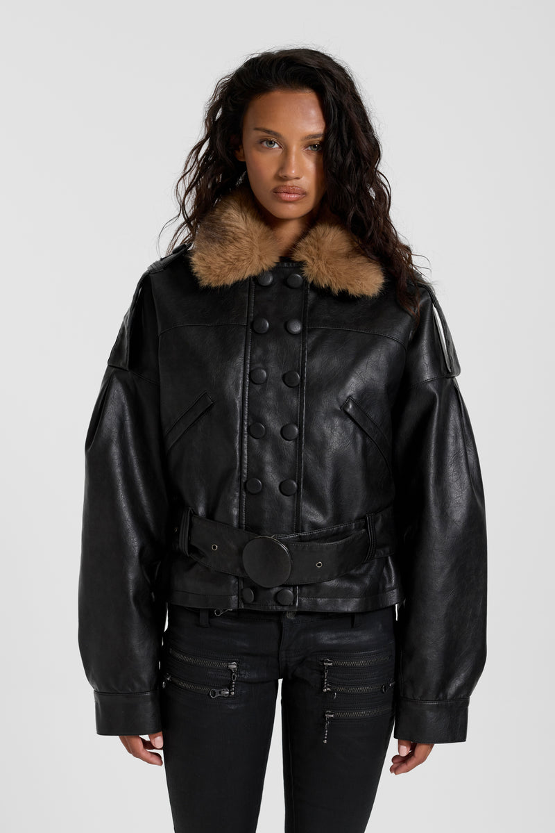 PU Biker Jacket with Belt