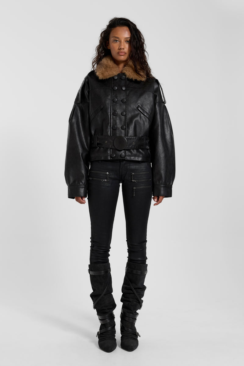 PU Biker Jacket with Belt