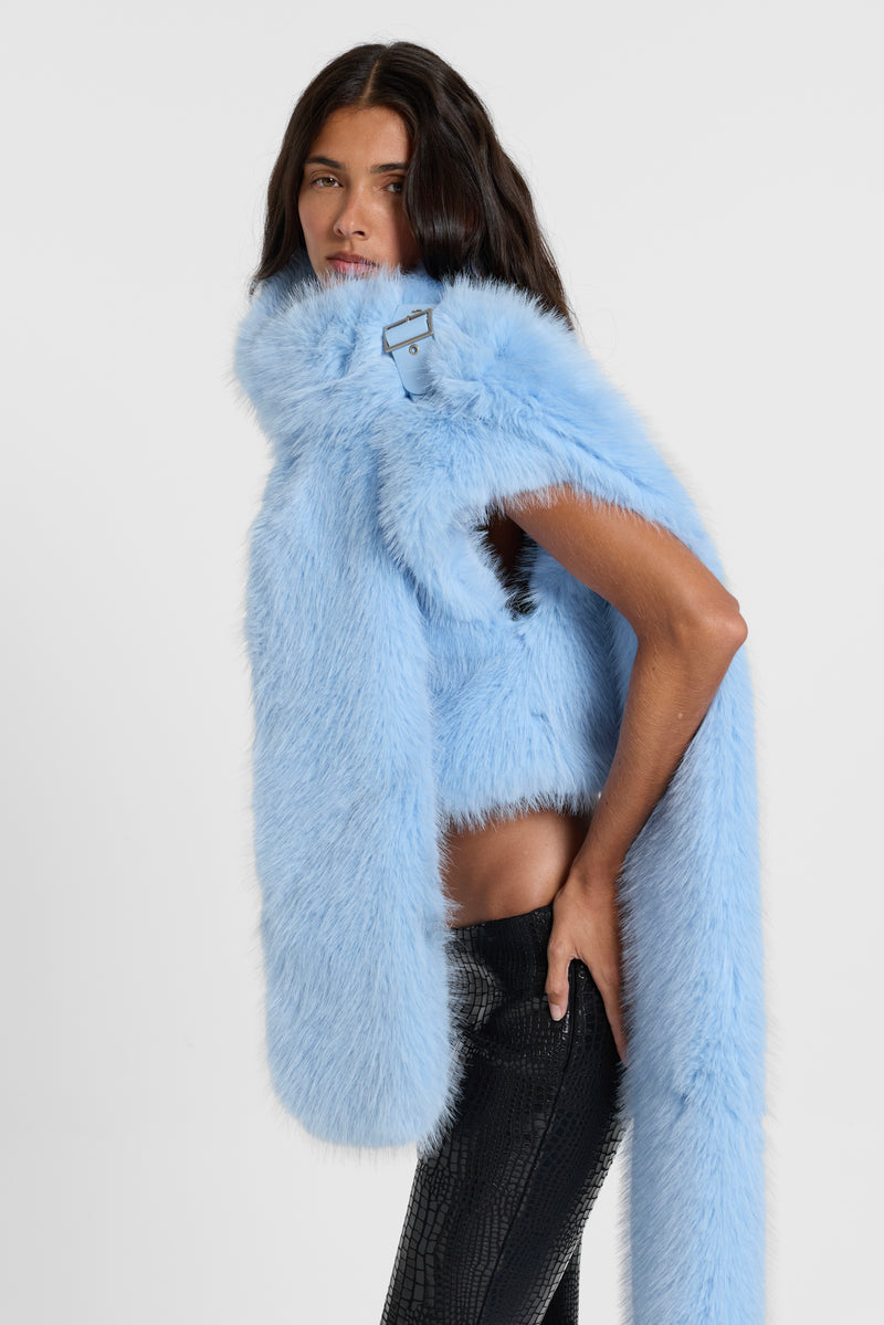 Saskia 2-in-1 Faux Fur Shrug in Blue