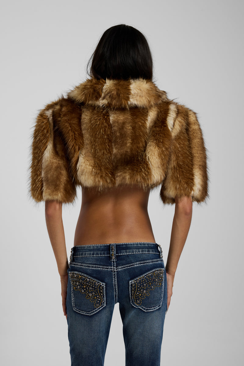 Avlon Faux Fur Crop Jacket in Brown