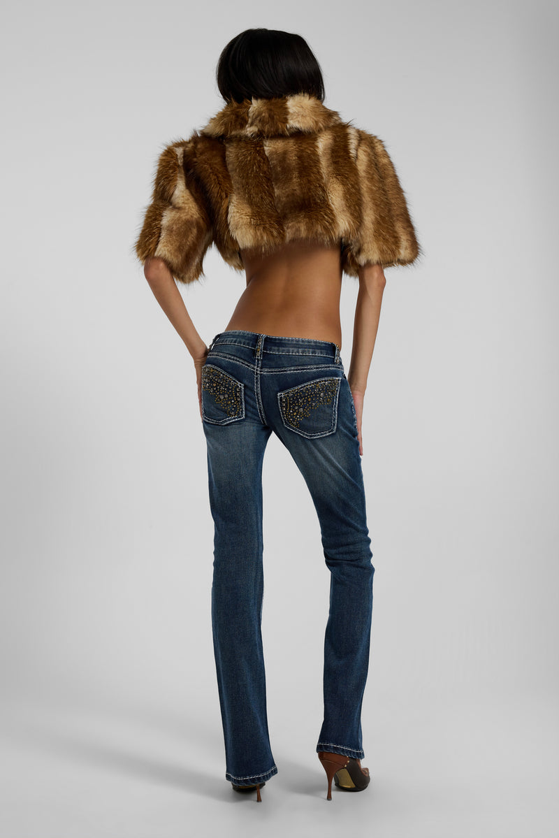 Avlon Faux Fur Crop Jacket in Brown