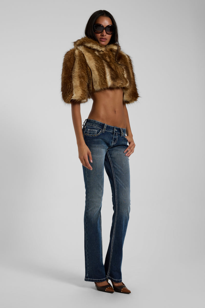 Avlon Faux Fur Crop Jacket in Brown