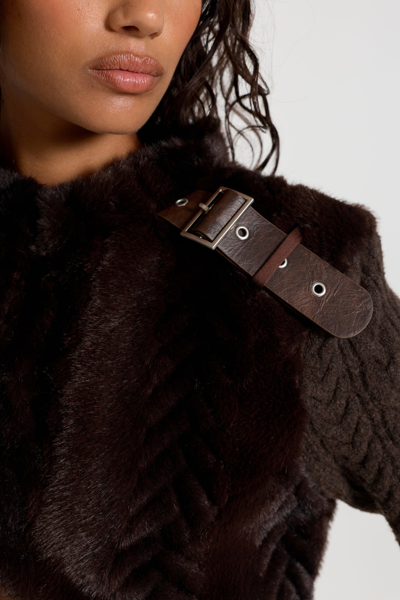 Kasea 2-in-1 Faux Fur Knit Shrug