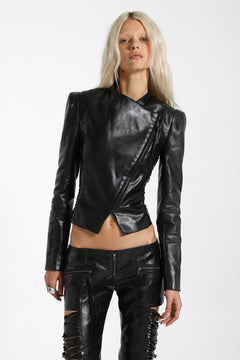 Norien Slashed PU Leather Jacket - XS / Black