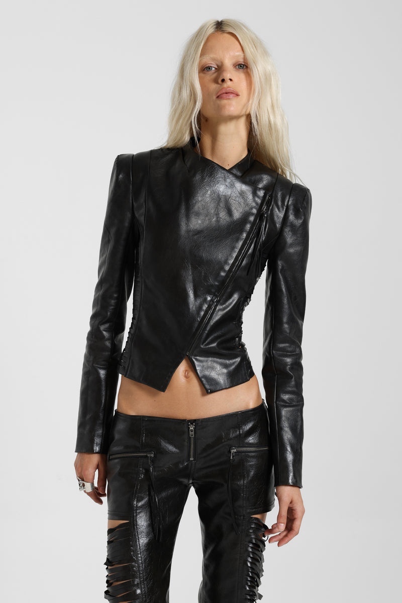 Norien Slashed PU Leather Jacket