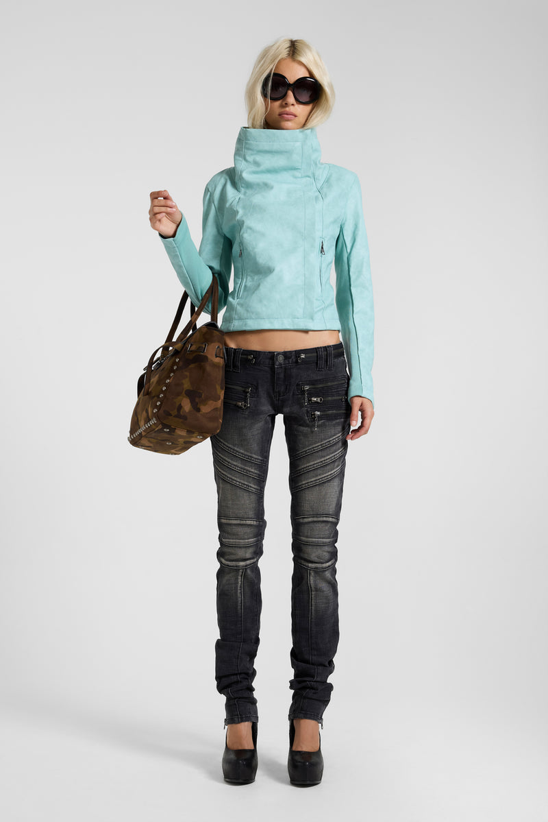 Cera PU Leather Funnel Jacket
