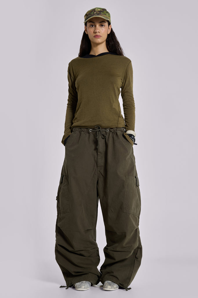 Khaki Parachute Cargo Pants
