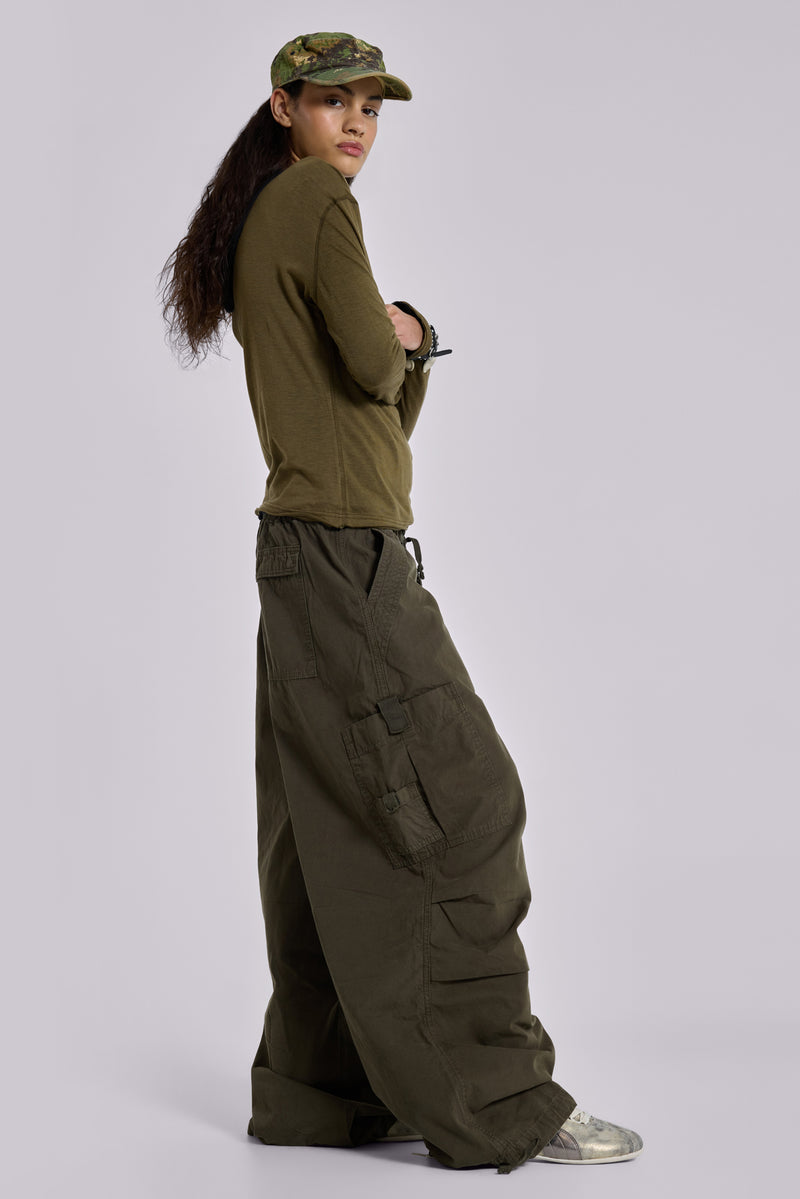 Khaki Parachute Cargo Pants