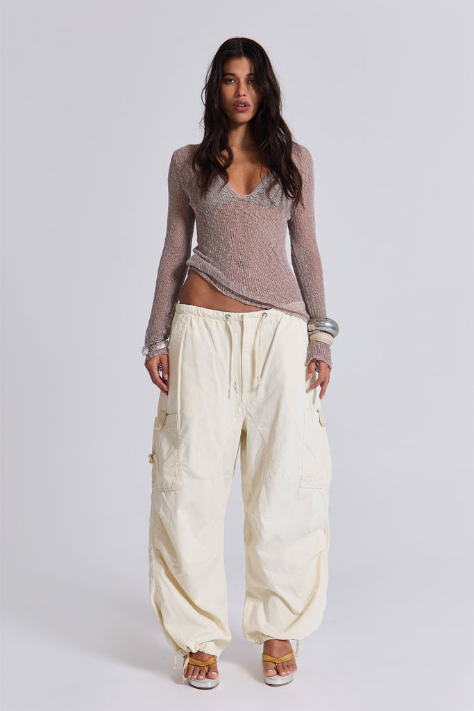 Ecru Parachute Cargo Pants