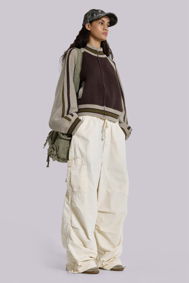 Ecru Parachute Cargo Pants