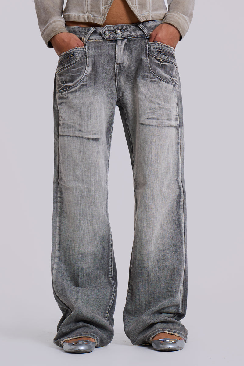 Hunter Loose Straight Leg Jeans in Grey Wash