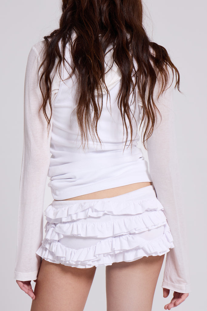 Mya Ruffle Mini Shorts in White | Jaded London | Clothing