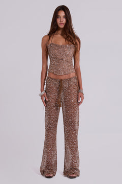 Deva Sequin Knit Trousers in Sand – view 1