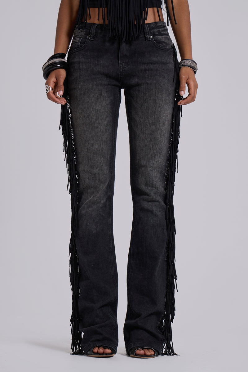 El Topo Fringe Bootcut Jeans in Black Wash